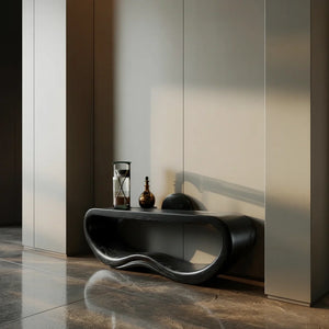 Floating Sculptural Solid Wood Console Table with Curved Loop Design
