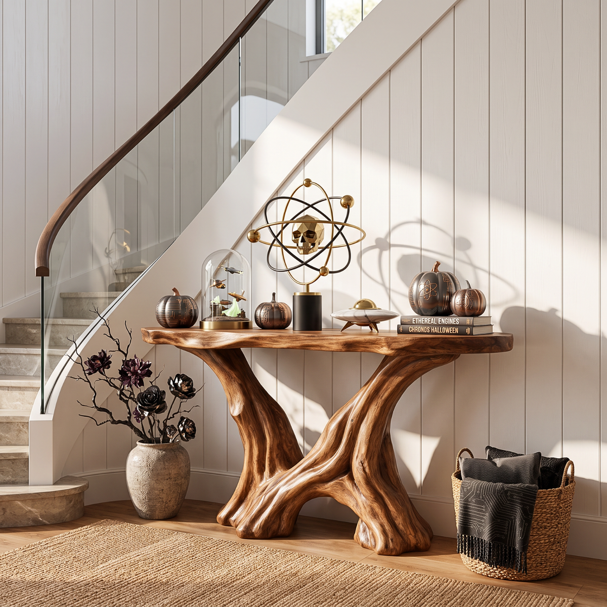 Organic Solid Wood Console Table with Sculptural Root Base