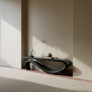 Handcrafted Organic Solid Wood Console Table with Flowing Loop Base