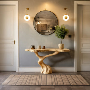 Live Edge Solid Wood Console Table with Sculptural Twisted Base