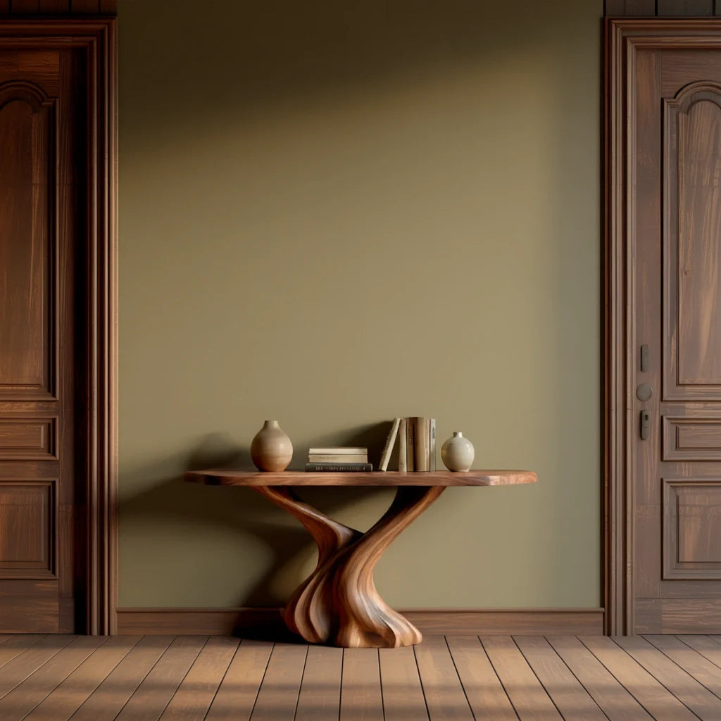 Modern Organic Solid Wood Console Table with Sculpted Wave Base