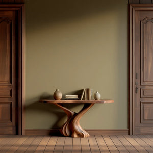 Modern Organic Solid Wood Console Table with Sculpted Wave Base