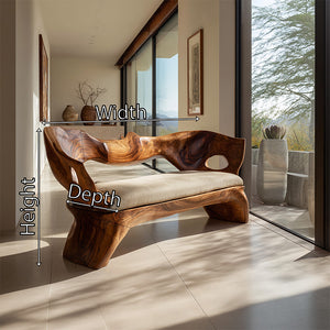Sculptural Solid Wood Bench with Organic Carved Form