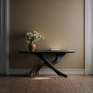 Contemporary Sculptural Solid Wood Console Table with Curved Arch Base