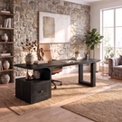 Sculptural Solid Wood Desk With Side Drawer For Home Office