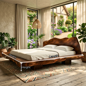 Solid Wood Platform Bed with Live Edge Headboard for Bedroom