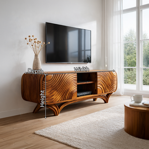 Sculptural Solid Wood TV Stand with Organic Wave Carving