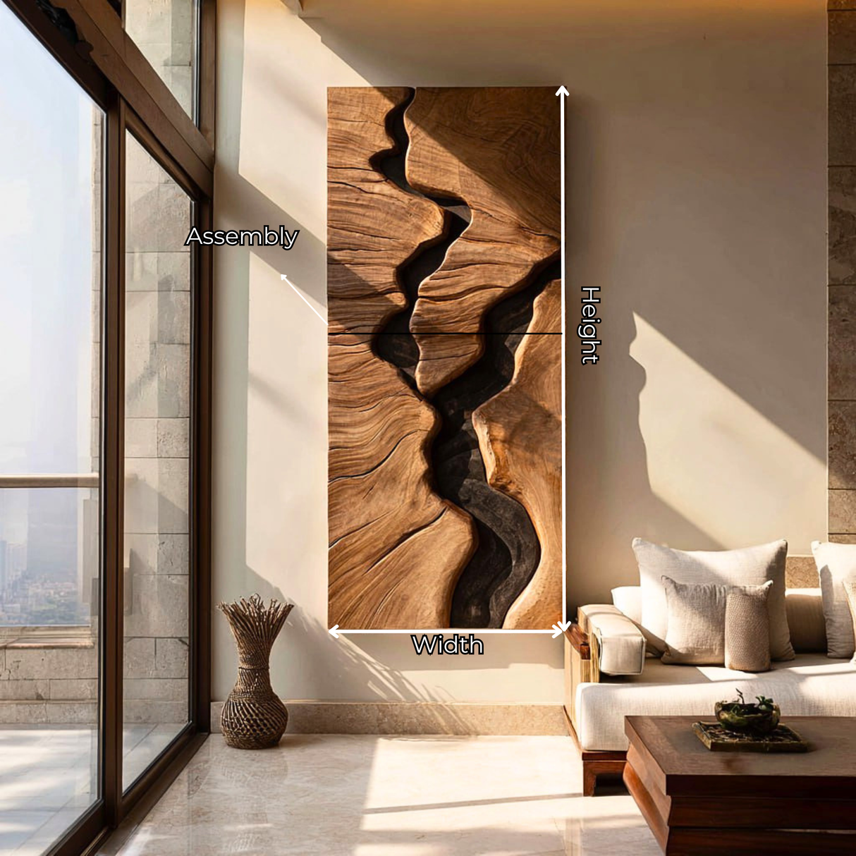River Canyon Solid Wood Wall Sculpture Vertical Organic Modern Abstract Art Panel