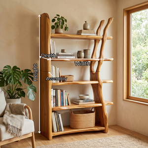 Freestanding Solid Wood Bookshelf with Sculptural Tree Support