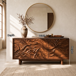 Sideboard Cabinet Solid Wood with Sculpted Flowing Relief Doors