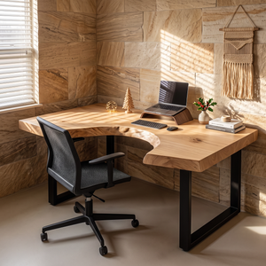Sculpted Live Edge Solid Wood Desk For Home Office