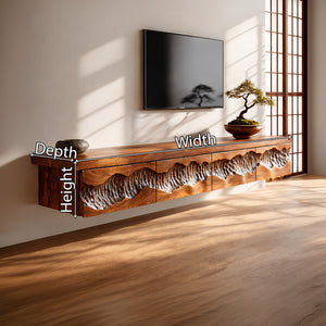 Sculptural Solid Wood Floating TV Console Cabinet