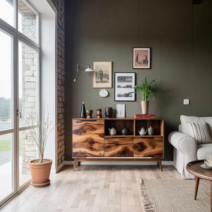 Solid Wood Storage Sideboard with Sculptural Grain for Modern Interiors