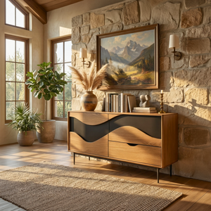 Wave Front Sideboard Cabinet, Sculptural Storage Credenza for Modern Rustic Interiors