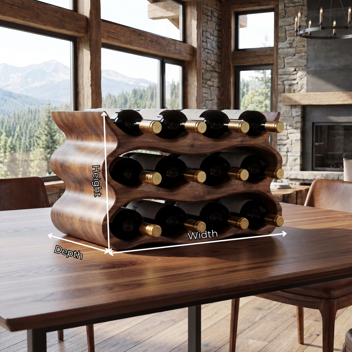 Wave Form Solid Wood Wine Rack Compact Sculptural Bottle Holder Multi Slot Tabletop Organizer