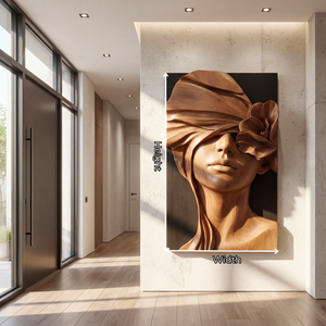Soft Veil Bloom Wooden Relief Portrait Sculpture Wall Art