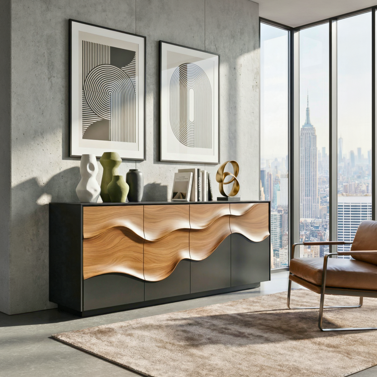 Wave Front Sideboard Cabinet for Contemporary Interiors