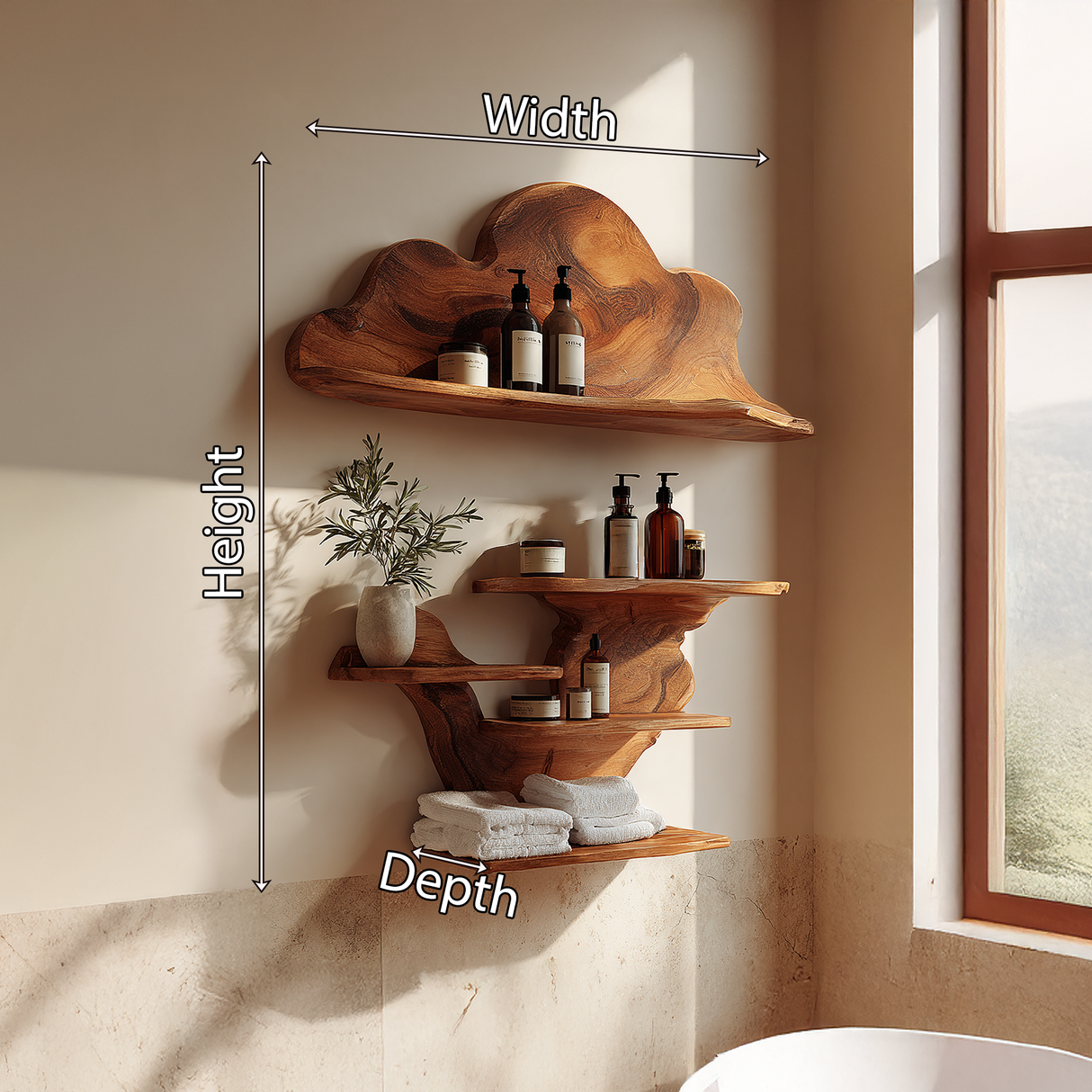 Artisan Solid Wood Wall Shelves with Sculpted Back Panel