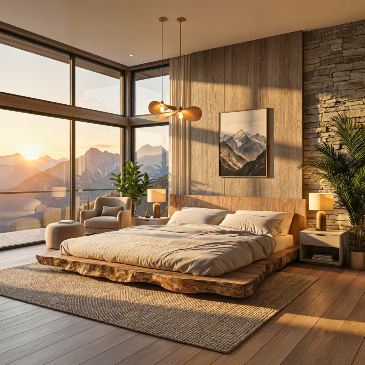 Solid Wood Platform Bed for Modern Bedroom