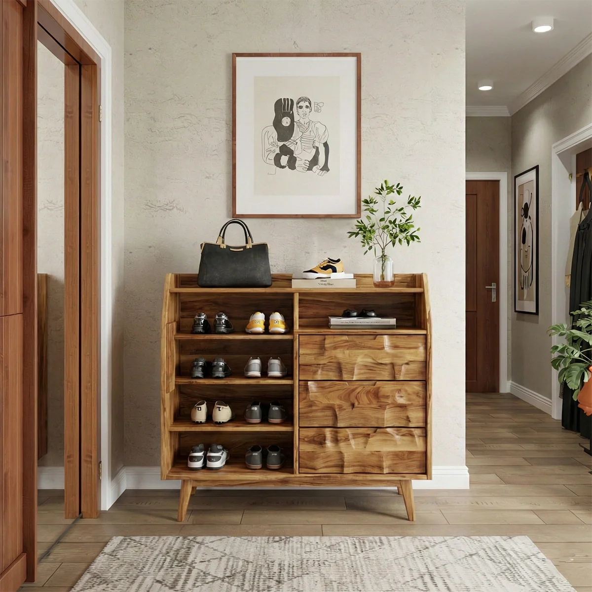 Handcrafted Solid Wood Shoe Storage Cabinet for Modern Entryway
