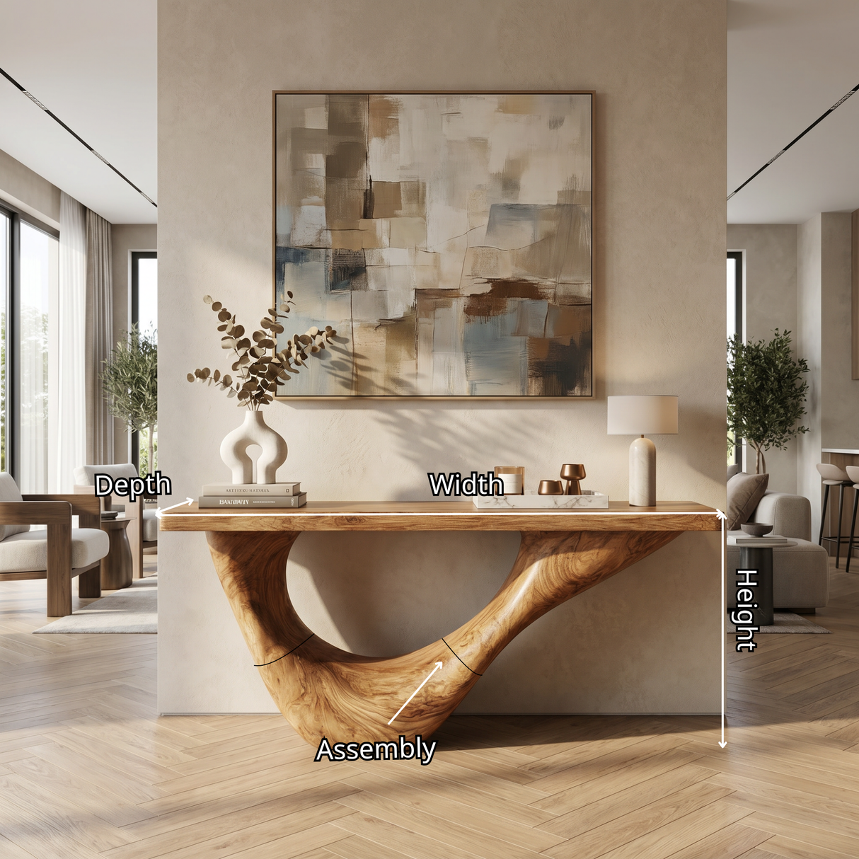 Console Table Solid Wood with Sweeping Open Crescent Base