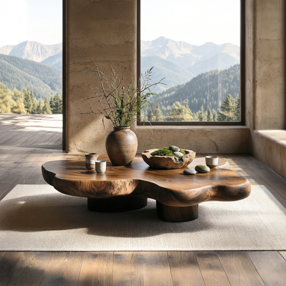 Solid Wood Organic Coffee Table for Modern Zen and Japandi Interiors