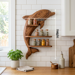 Solid Wood Dolphin Wall Spice Shelf with Three Tier Kitchen Storage