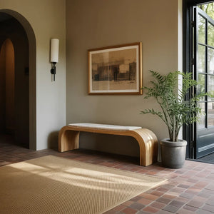 Curved Solid Wood Bench with Sculptural Profile for Modern Entryway
