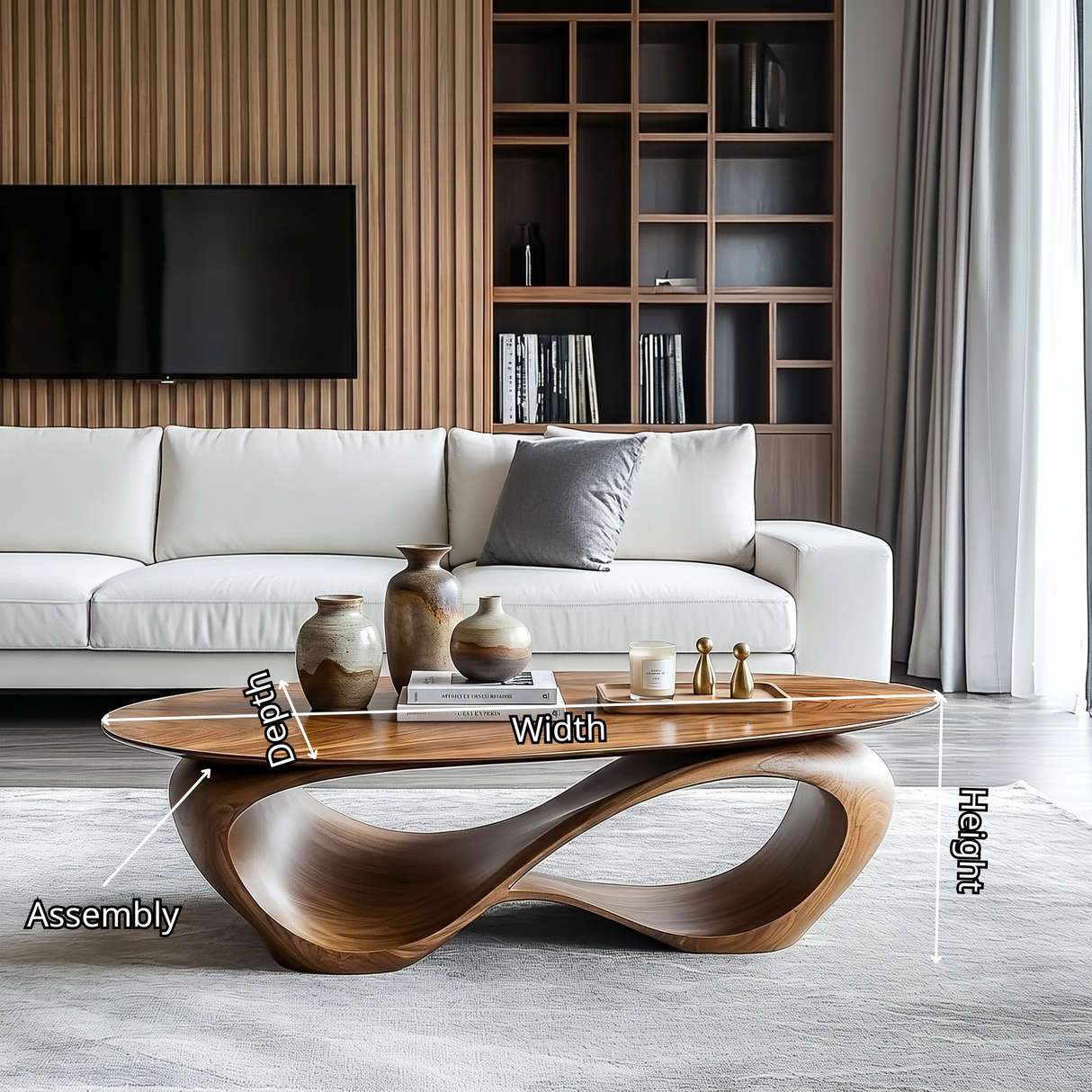 Solid Wood Coffee Table with Twisted Hollow Wave Base for Living Room