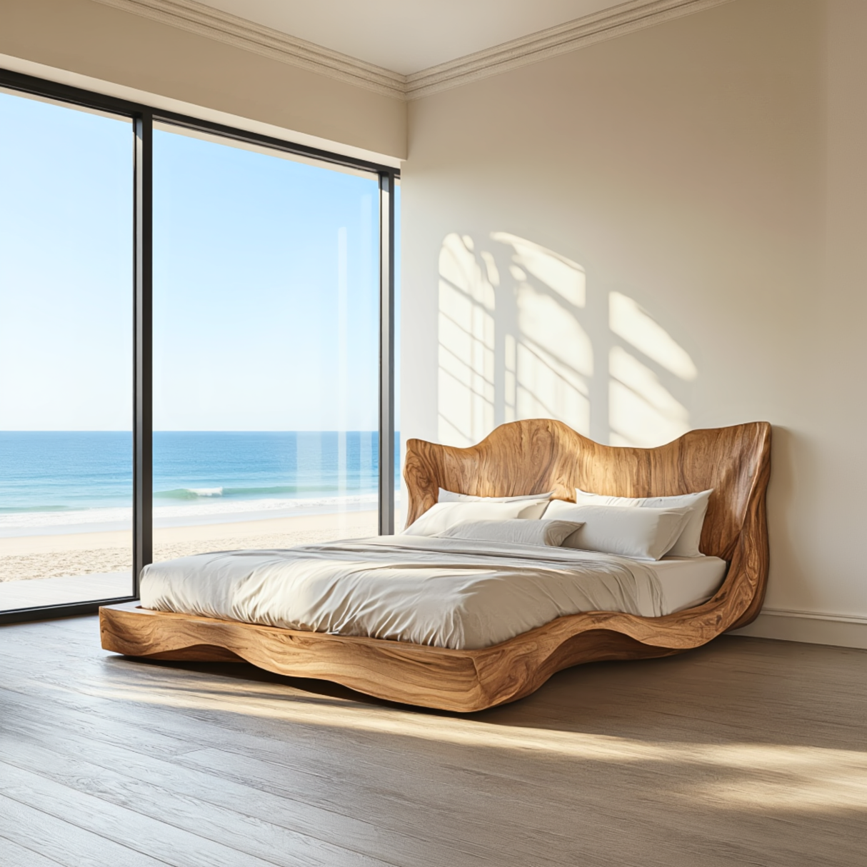 Sculptural Wood Bed with Flowing Organic Silhouette for Modern Interiors