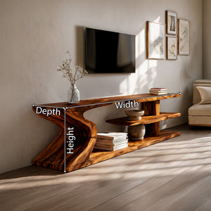 Sculptural Live Edge Wood TV Stand with Flowing Base