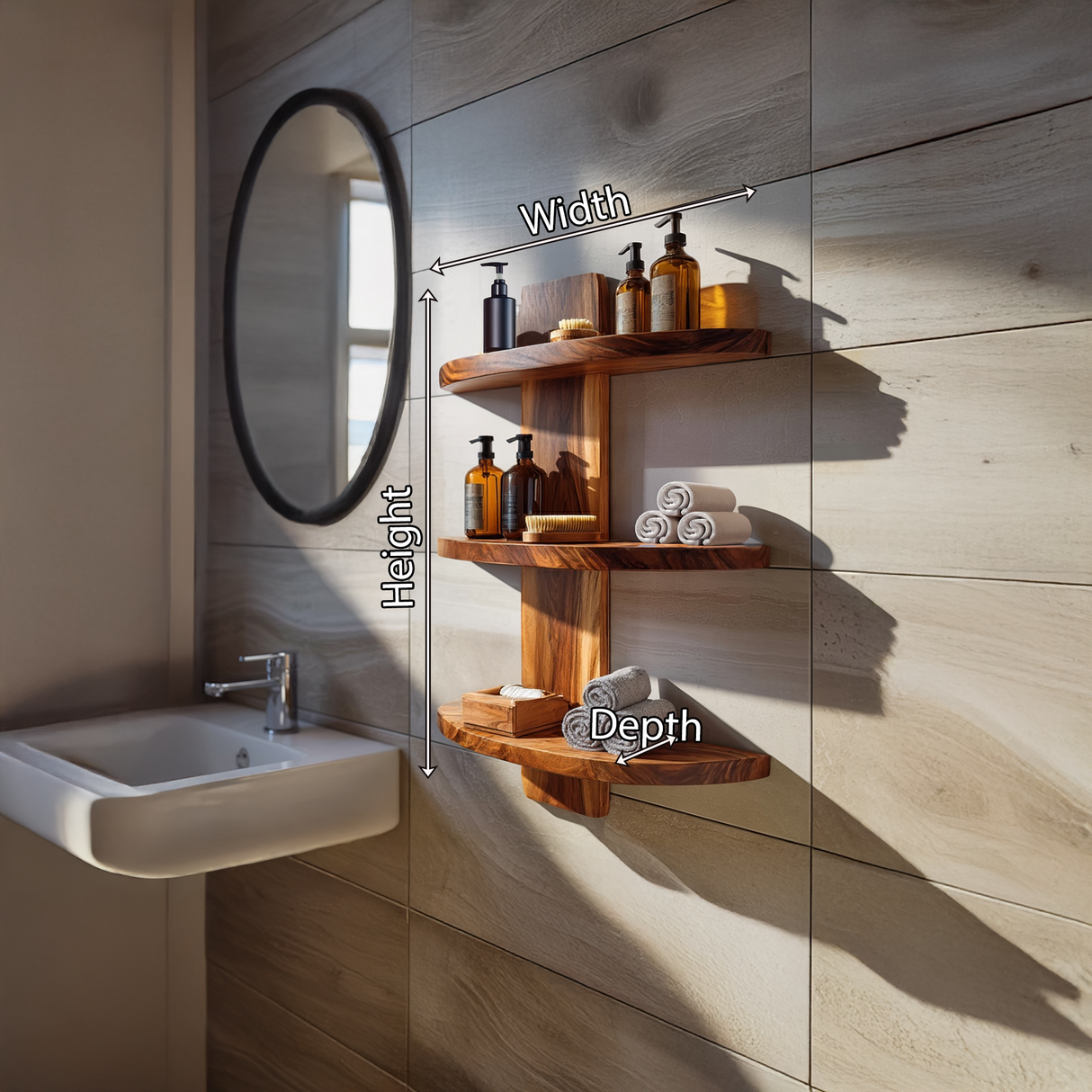 Floating Solid Wood Corner Shelf for Modern Bathroom