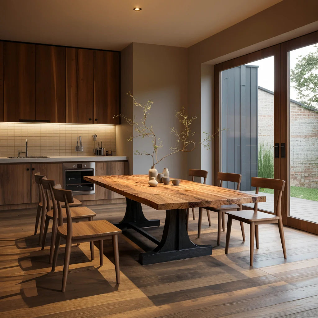 Live Edge Solid Wood Dining Table with Pedestal Base for Modern Home