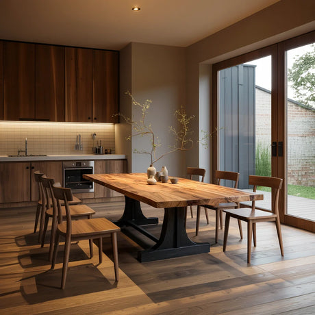 Live Edge Solid Wood Dining Table with Pedestal Base for Modern Home