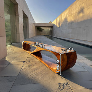 Modern Sculptural Solid Wood Bench Organic Minimalist Handmade Seating