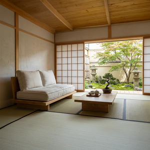 Minimalist Solid Wood Platform Sofa Japanese Style Low Floor Couch with Cushions