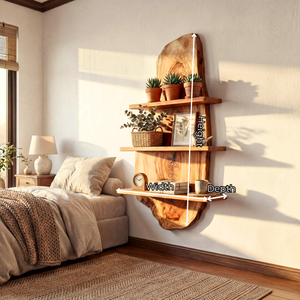 Live Edge Solid Wood Wall Shelf Floating Multi Tier Storage Display for Living Room
