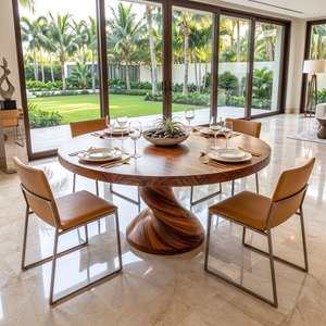 Dining Table with Twisted Pedestal Base and Round Solid Wood Top