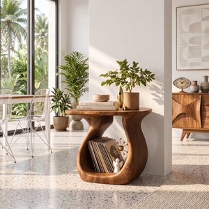 Sculptural Solid Wood Side Table with Open Loop Base