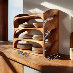 Sculptural Solid Wood Kitchen Counter Storage Shelf
