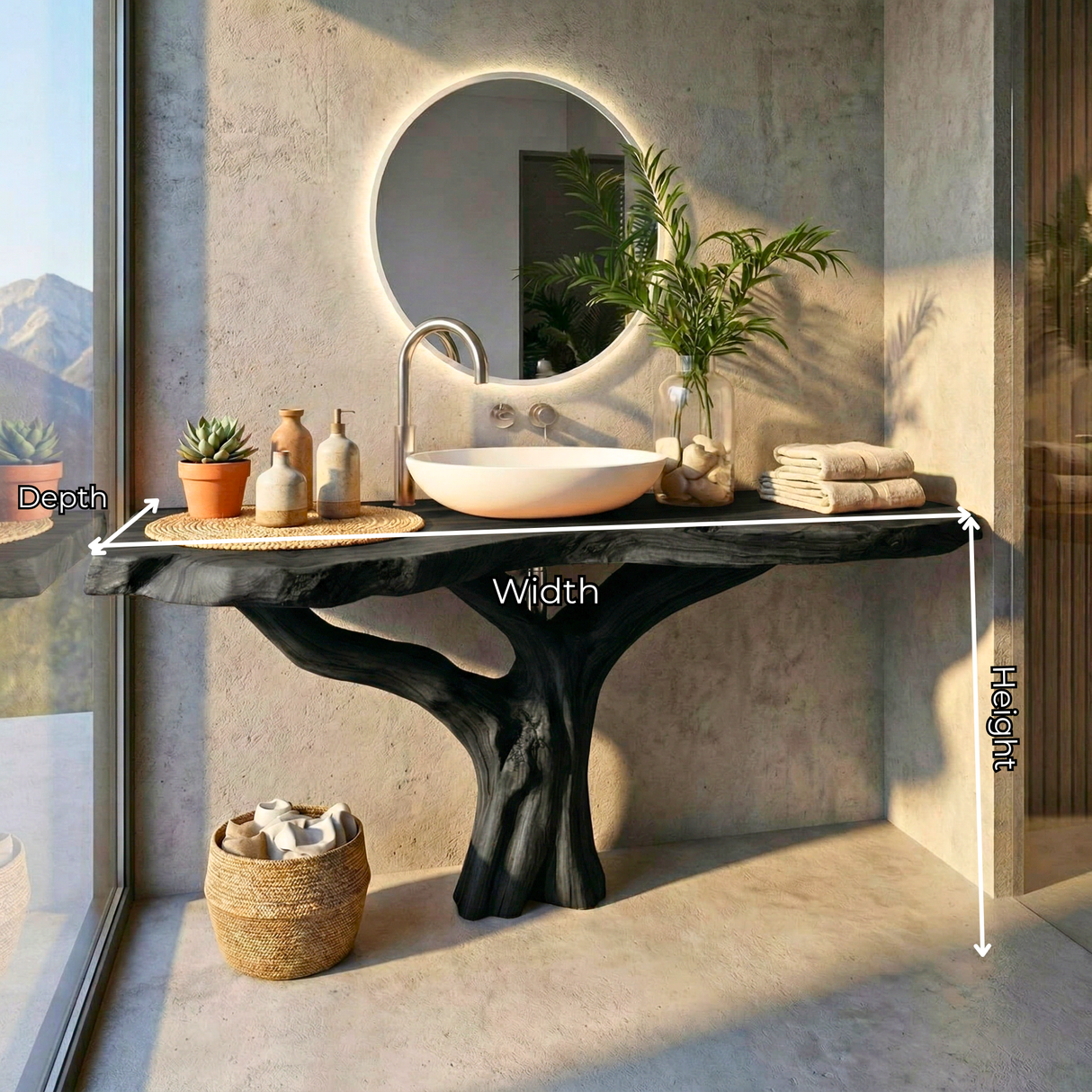 Handcrafted Solid Wood Bathroom Vanity with Sculptural Root Base