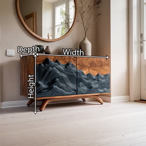 Solid Wood Sideboard with Sculpted Wave Relief Doors