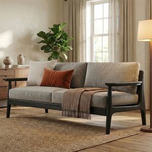 Modern Solid Wood Sofa Scandinavian Style Wooden Frame Couch with Upholstered Cushions