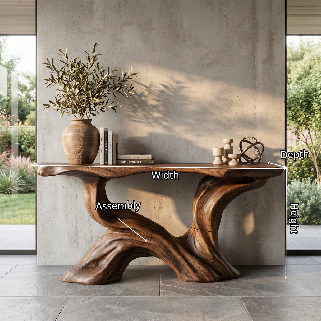 Console Table Solid Wood with Flowing Branch Sculptural Base