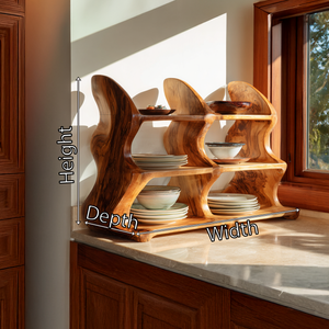 Handcrafted Solid Wood Dish Organizer Shelf for Kitchen Counter