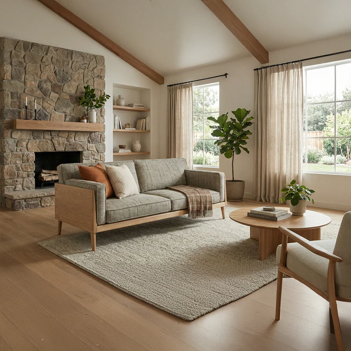 Modern Scandinavian Wood Frame Sofa Minimalist Upholstered Living Room Couch