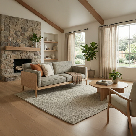 Modern Scandinavian Wood Frame Sofa Minimalist Upholstered Living Room Couch