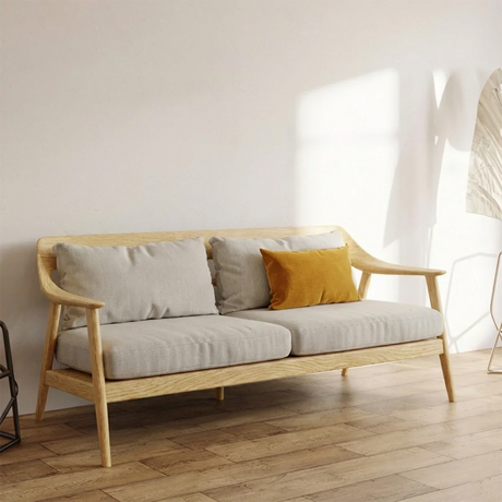 Modern Scandinavian Solid Wood Sofa  Minimalist Upholstered Living Room Couch with Black Frame