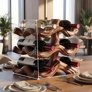 Sculptural Solid Wood Wine Rack with Flowing Wave Form Tiered Bottle Holder Tabletop Storage