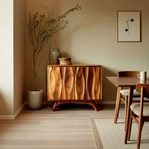 Modern Wooden Sideboard with Unique Natural Wood Grain Doors Organic Style Storage Cabinet